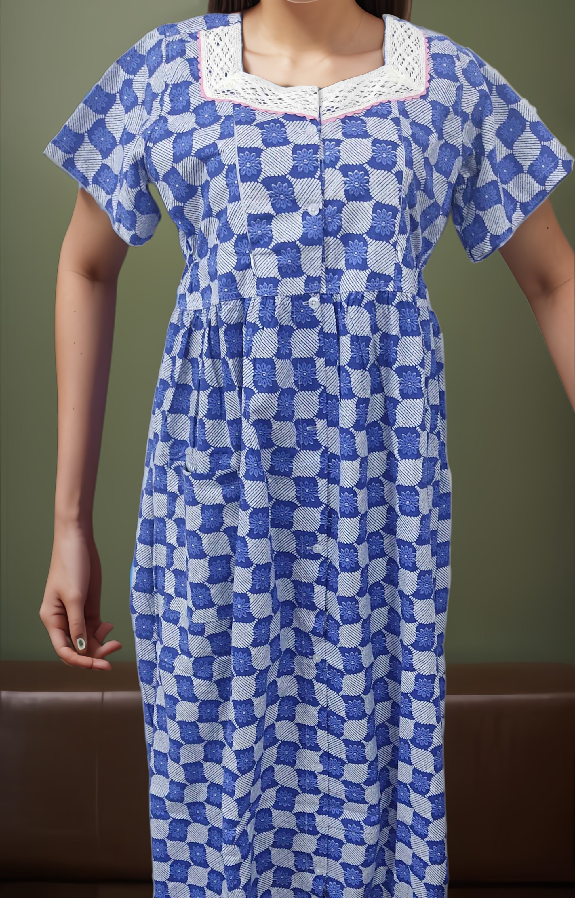 Cotton Side zip, With Pockets, Full Open Medium Printed Maternity Wear