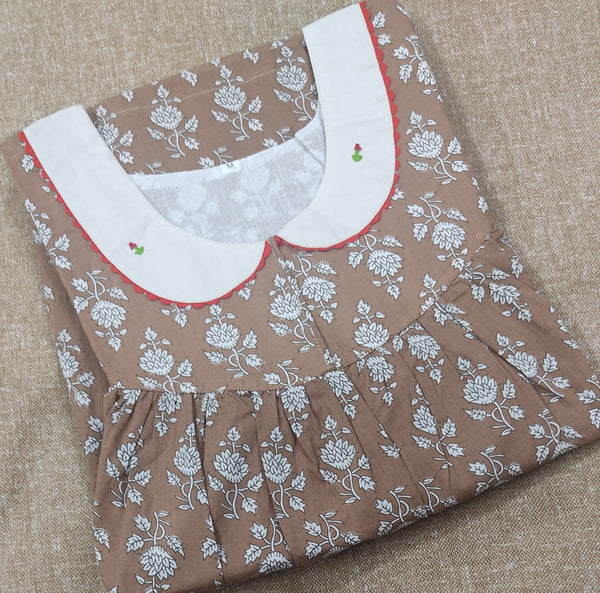 Soft Cotton Pleated , With Pockets, No Open Medium Printed Nighty