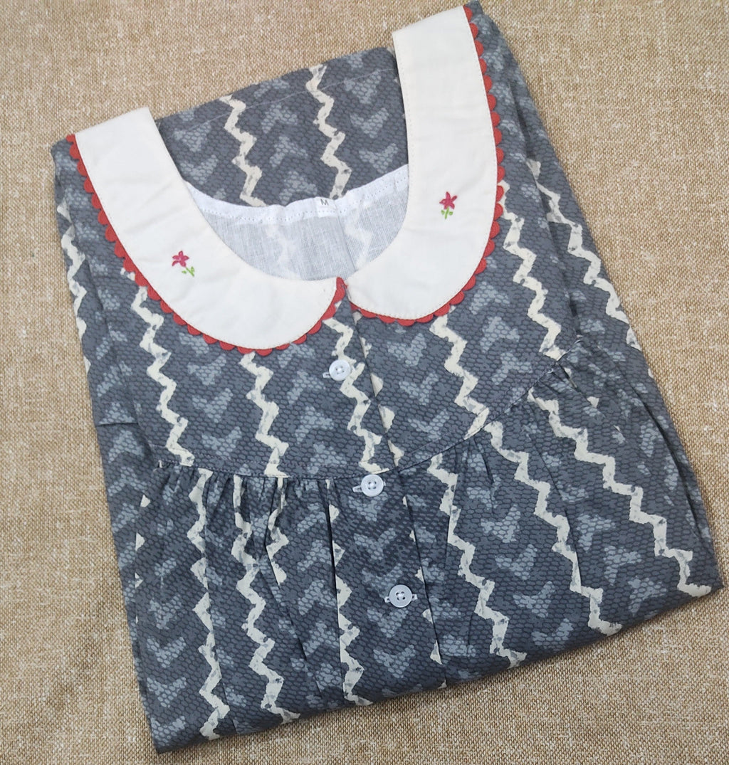 Cotton Pleated , With Pockets, Half Open Medium Printed Nighty