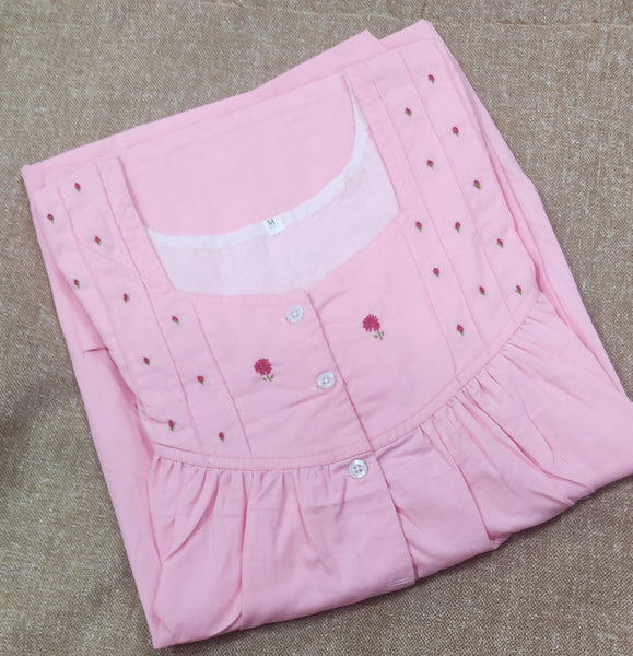 Cotton Pleated , With Pockets, Half Open Medium Printed Nighty