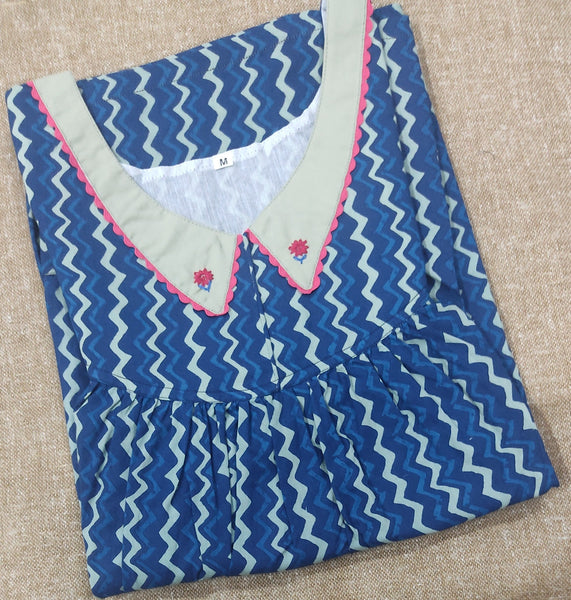 Soft Cotton Pleated , With Pockets, No Open Medium Printed Nighty