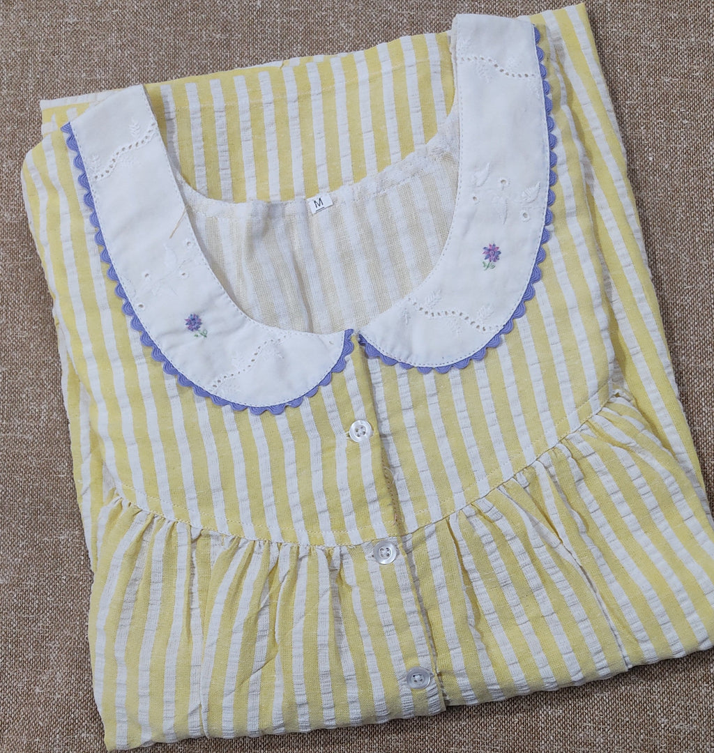 Cotton Pleated , With Pockets, Half Open Medium Printed Nighty