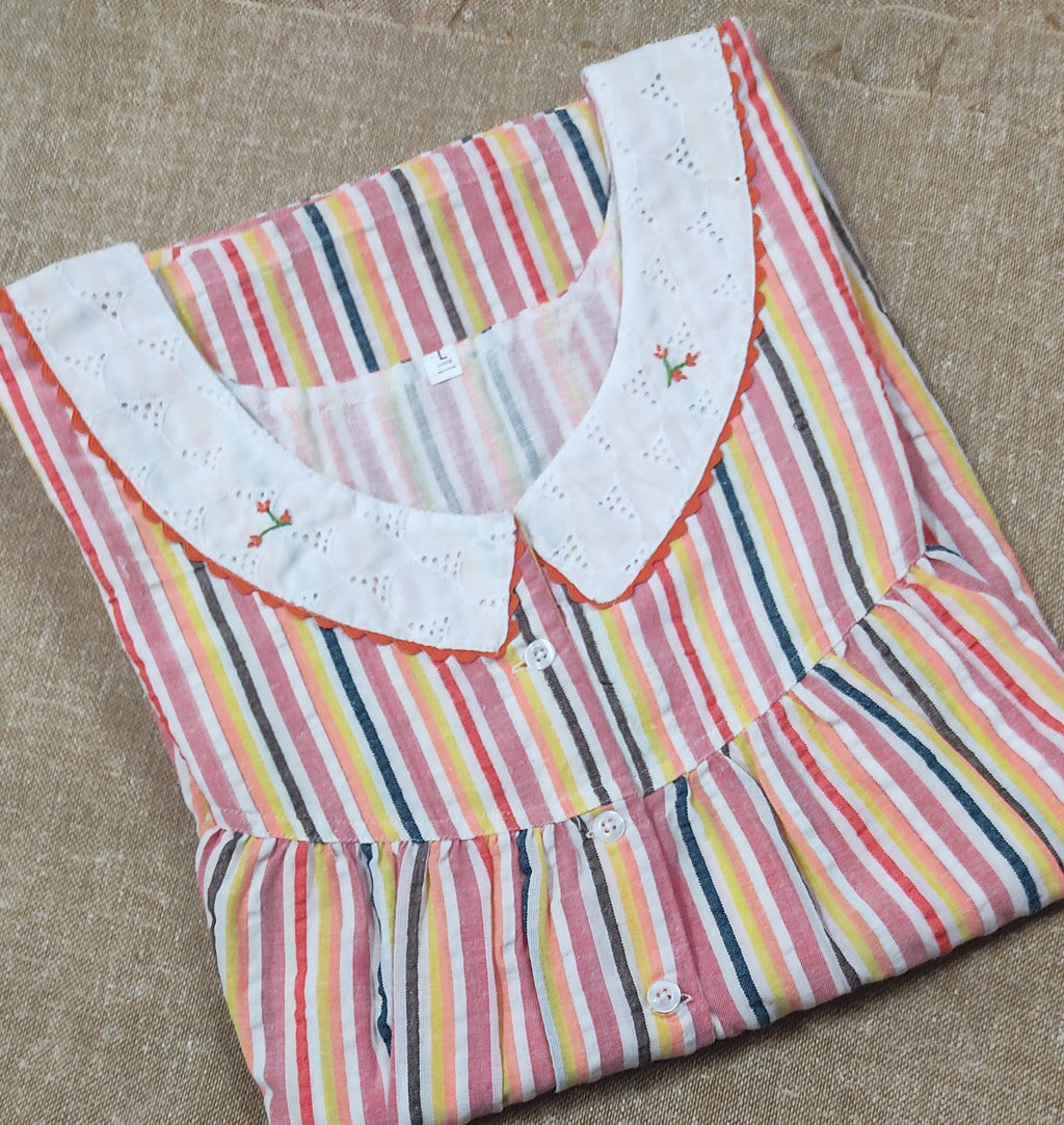 Cotton Pleated , With Pockets, Half Open Large Printed Nighty