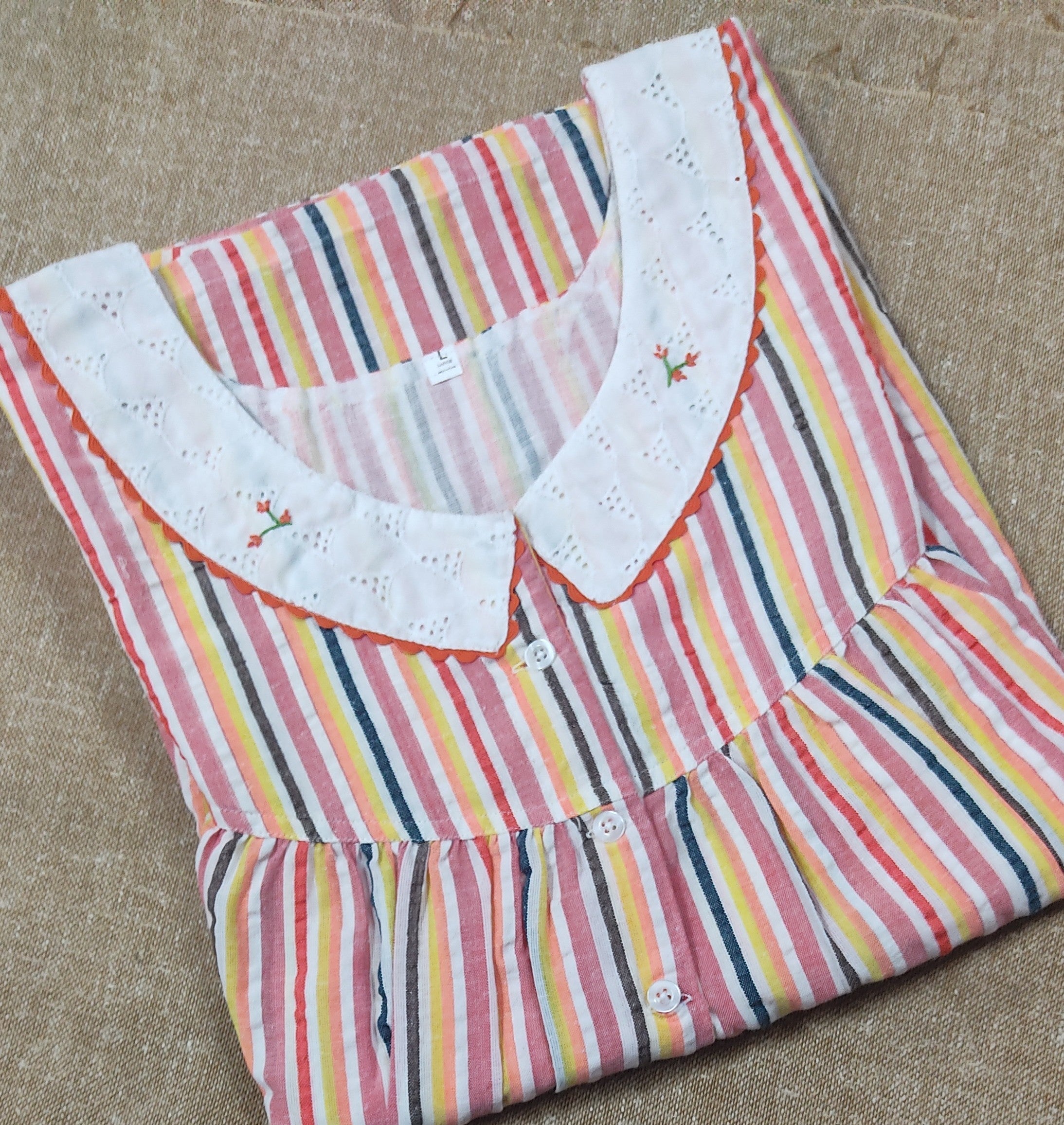 Cotton Pleated , With Pockets, Half Open Large Printed Nighty