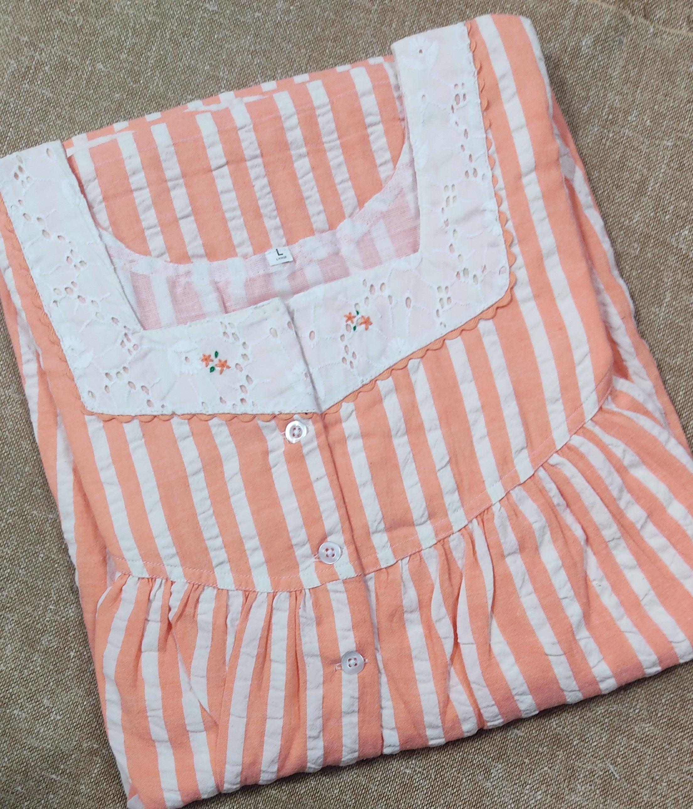 Cotton Pleated , With Pockets, Half Open Large Printed Nighty