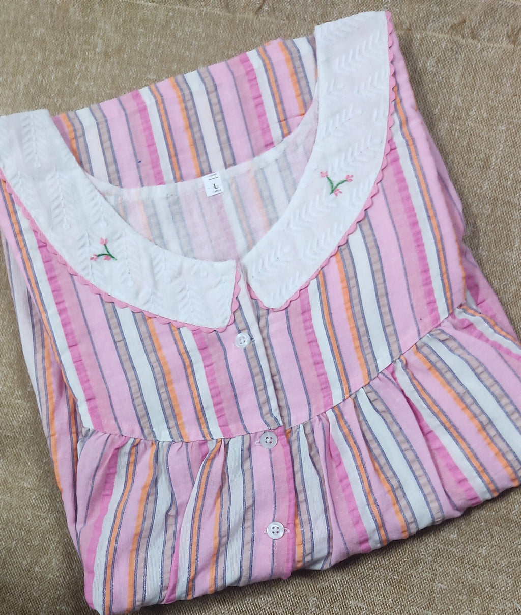 Cotton Pleated , With Pockets, Half Open Large Printed Nighty