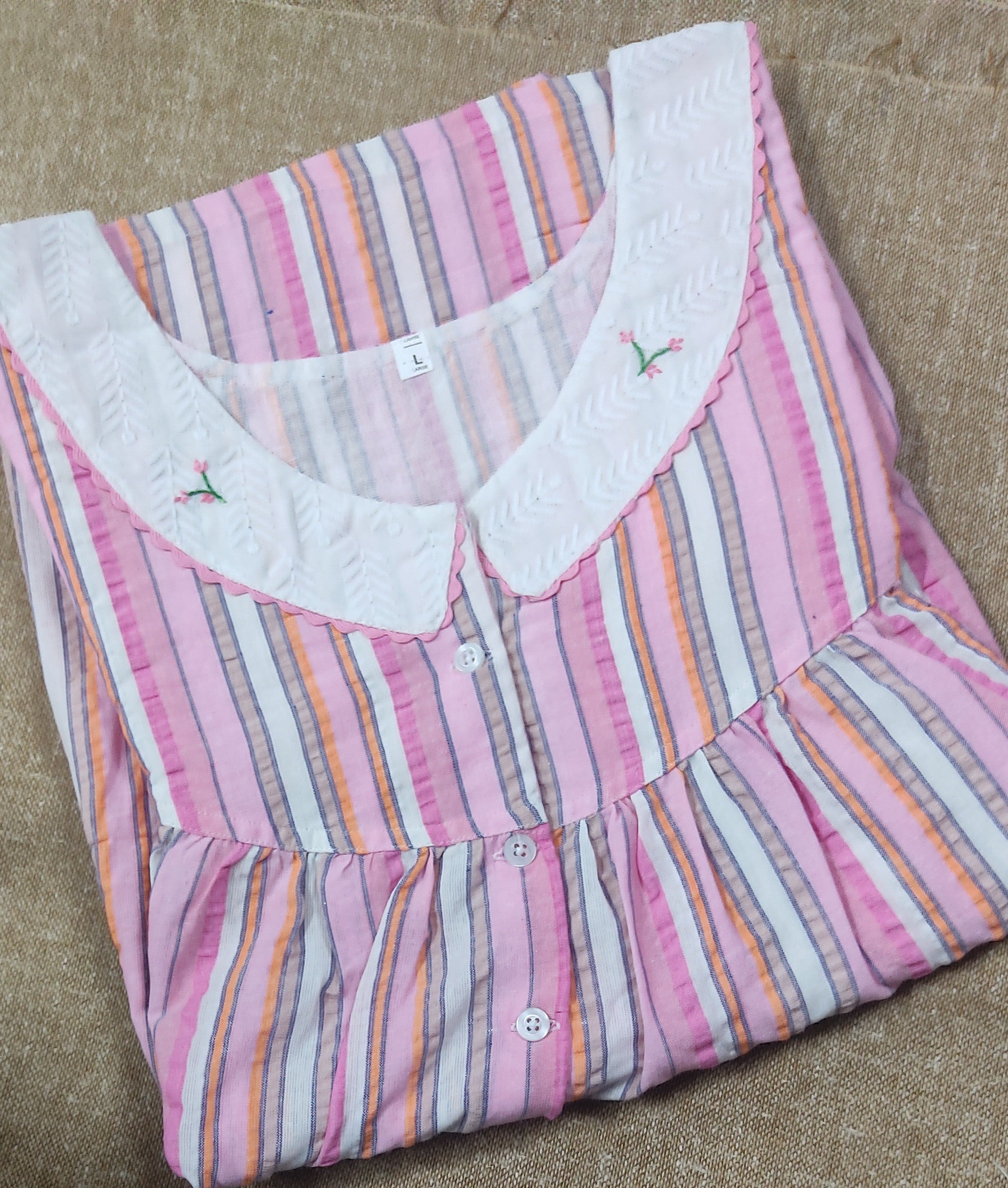 Cotton Pleated , With Pockets, Half Open Large Printed Nighty