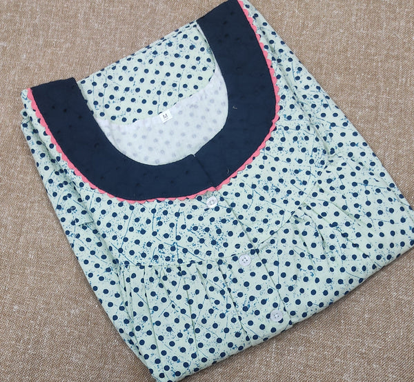 Cotton Pleated , With Pockets, Half Open Medium Printed Nighty