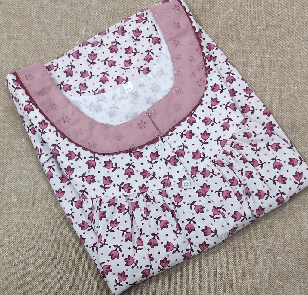 Cotton Pleated , With Pockets, Half Open Medium Printed Nighty