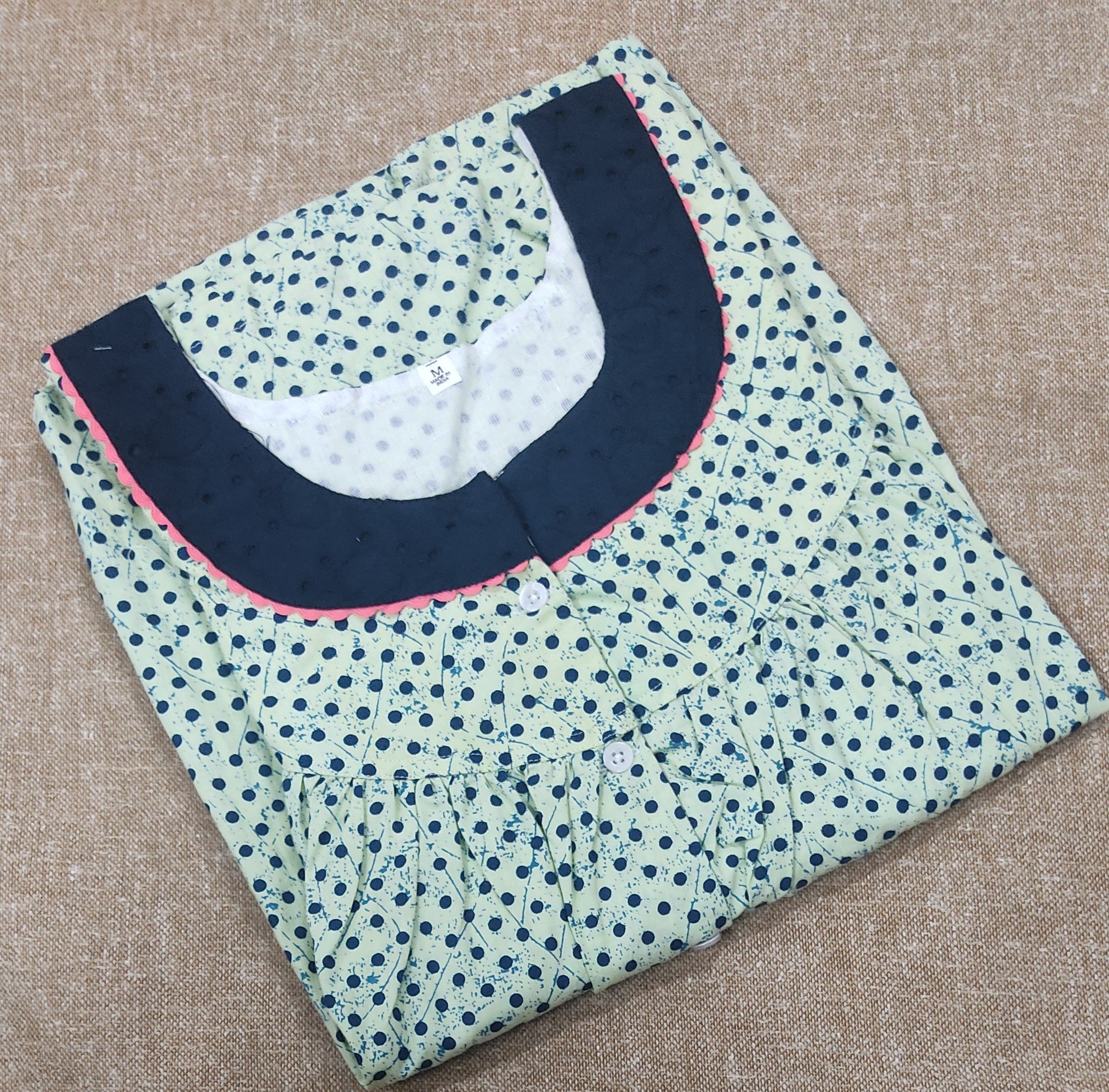 Cotton Pleated , With Pockets, Half Open Medium Printed Nighty