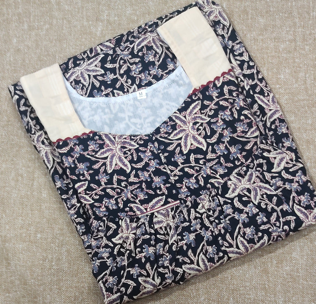 Cotton Pleated , With Pockets, no Open Medium Printed Nighty