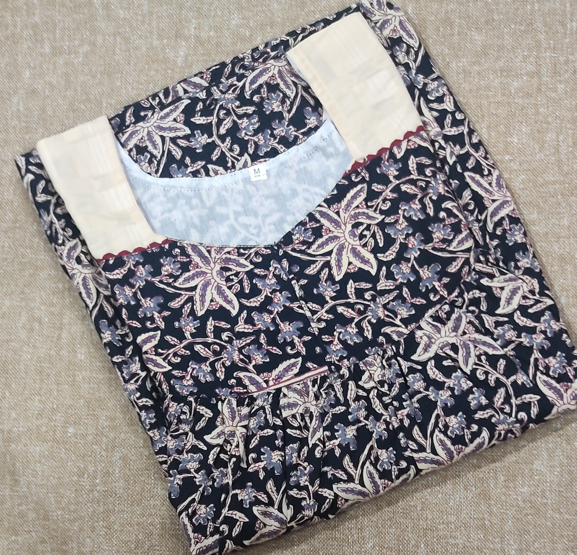Cotton Pleated , With Pockets, no Open Medium Printed Nighty