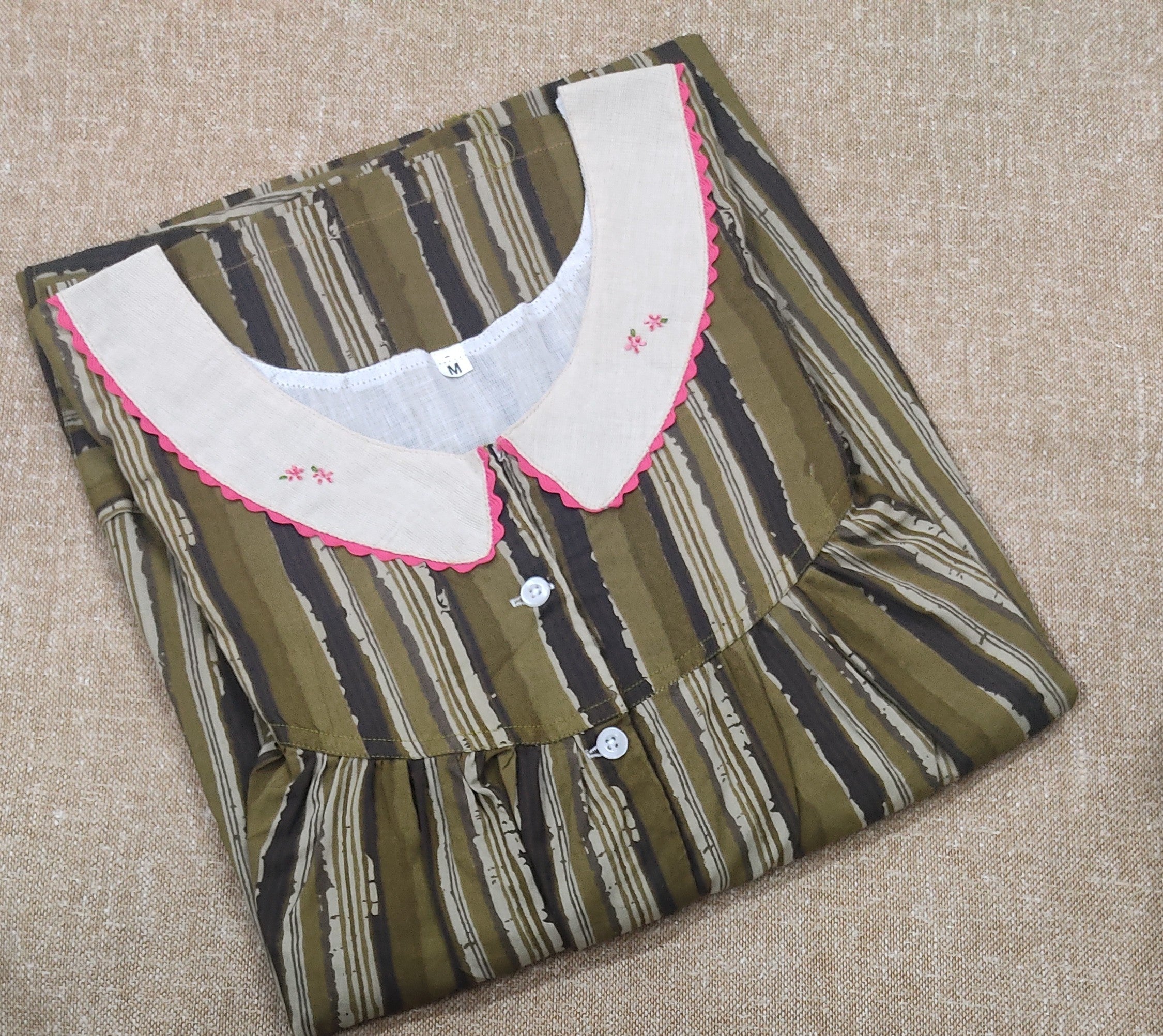 Soft Cotton Pleated , With Pockets, Half Open Medium Printed Nighty
