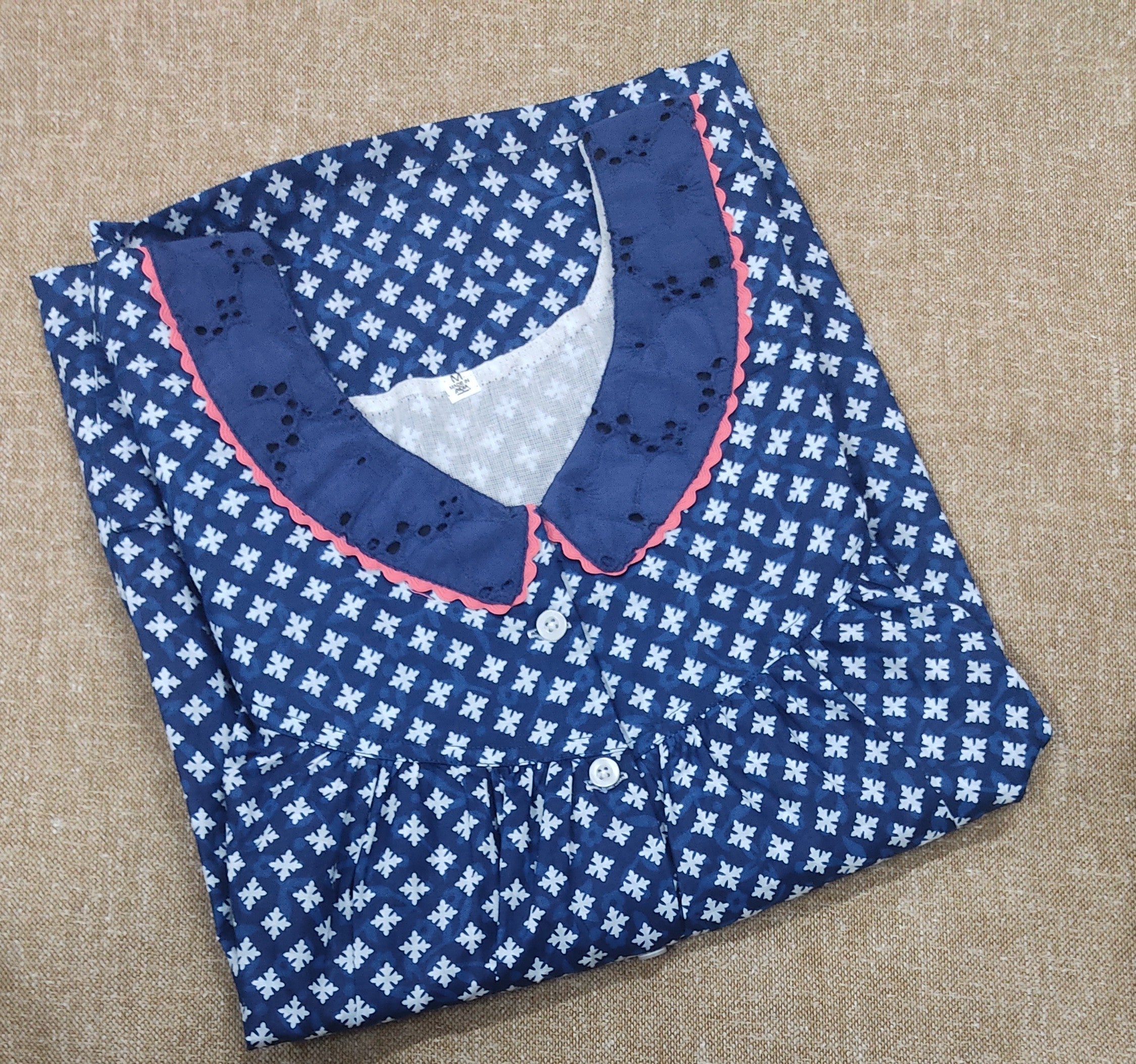 Soft Cotton Pleated , With Pockets, Half Open Medium Printed Nighty
