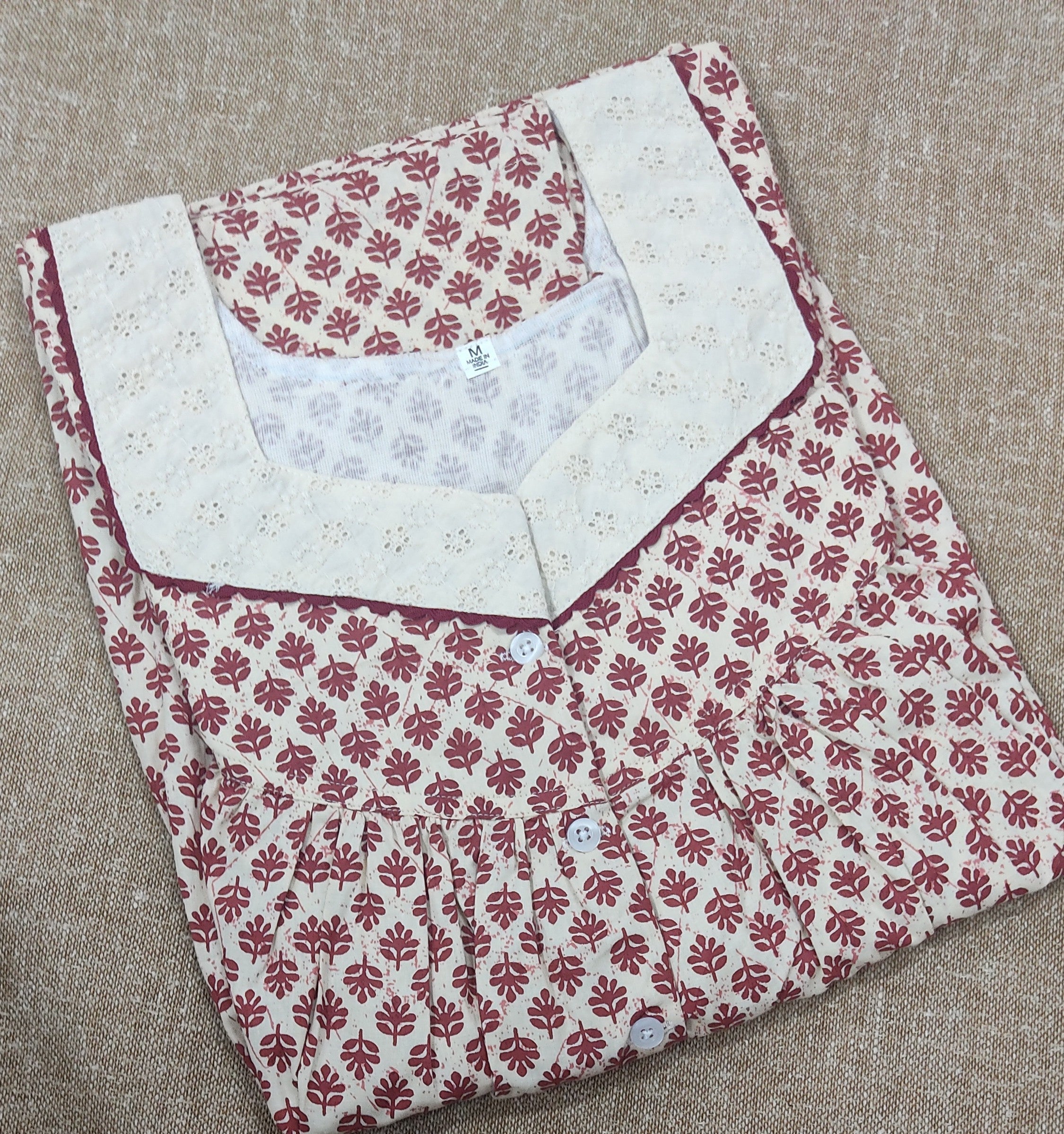 Cotton Pleated , With Pockets, Half Open Medium Printed Nighty