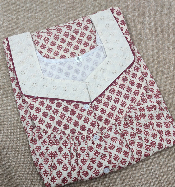 Cotton Pleated , With Pockets, Half Open Medium Printed Nighty