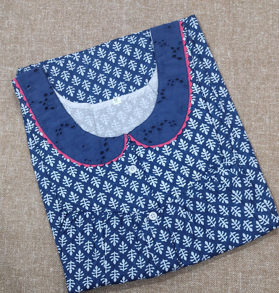 Soft Cotton Pleated , With Pockets, Half Open Medium Printed Nighty