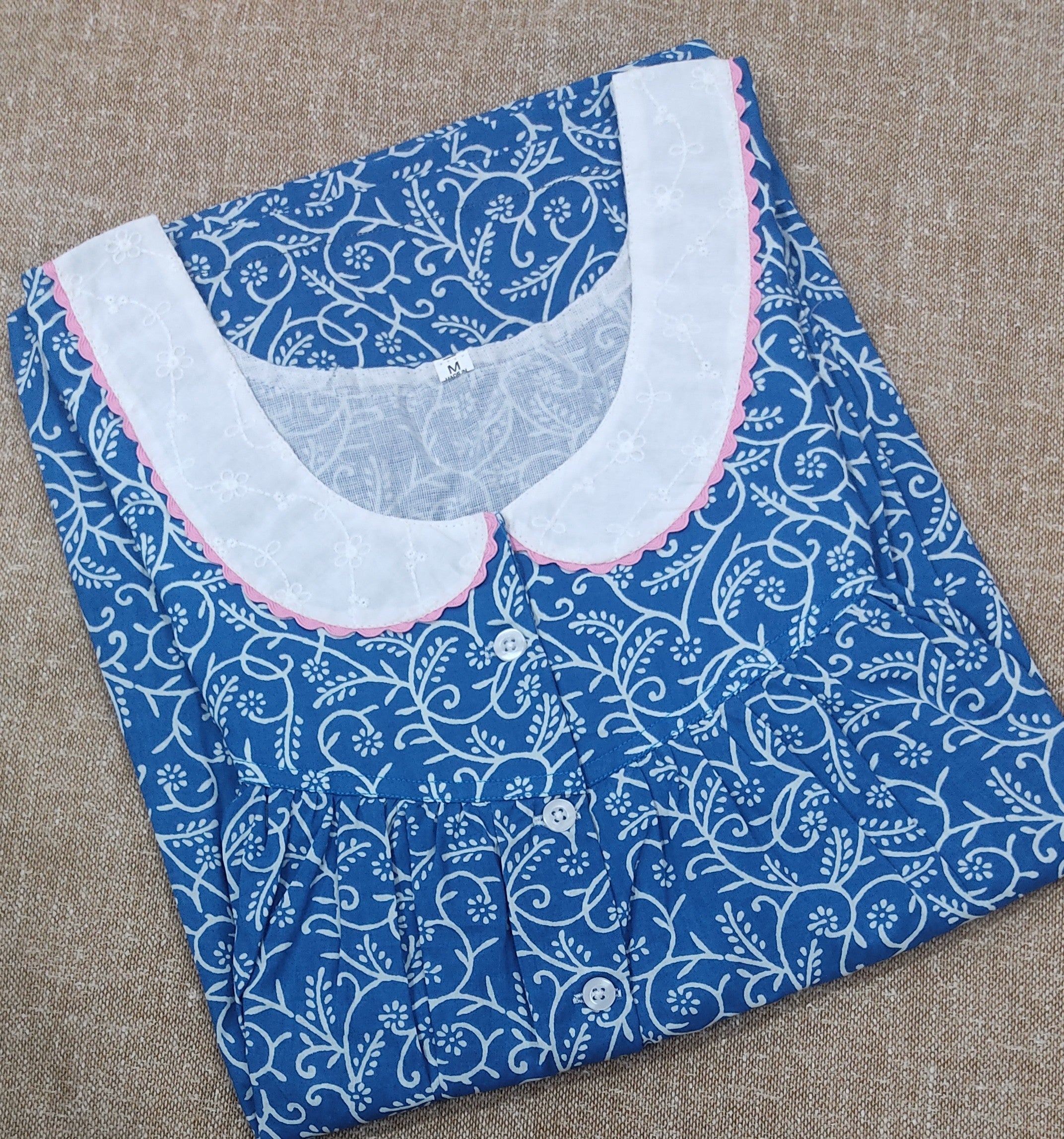 Cotton Pleated , With Pockets, Half Open Medium Printed Nighty