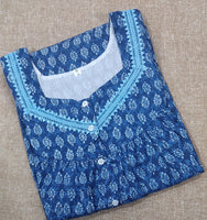 Cotton Pleated , With Pockets, Half Open Medium Printed Nighty