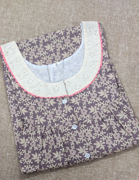 Cotton Pleated , With Pockets, Half Open Medium Printed Nighty