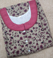 Cotton Pleated , With Pockets, Half Open Medium Printed Nighty