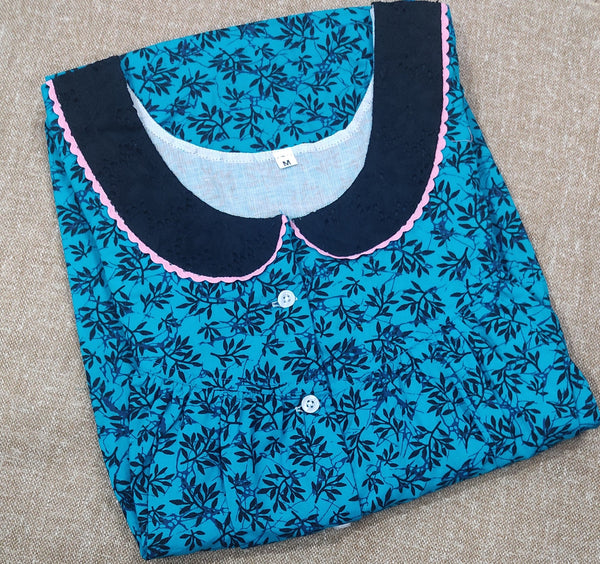 Cotton Pleated , With Pockets, Half Open Medium Printed Nighty