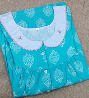 Soft Cotton Pleated , With Pockets, Half Open Medium Printed Nighty