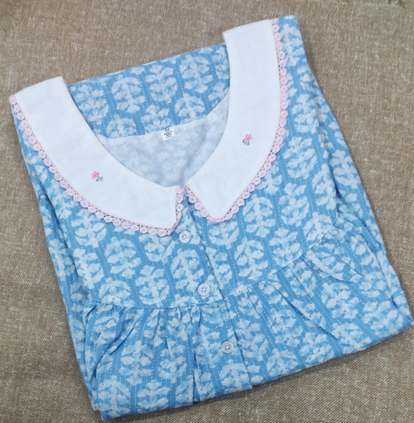 Soft Cotton Pleated , With Pockets, Half Open Medium Printed Nighty