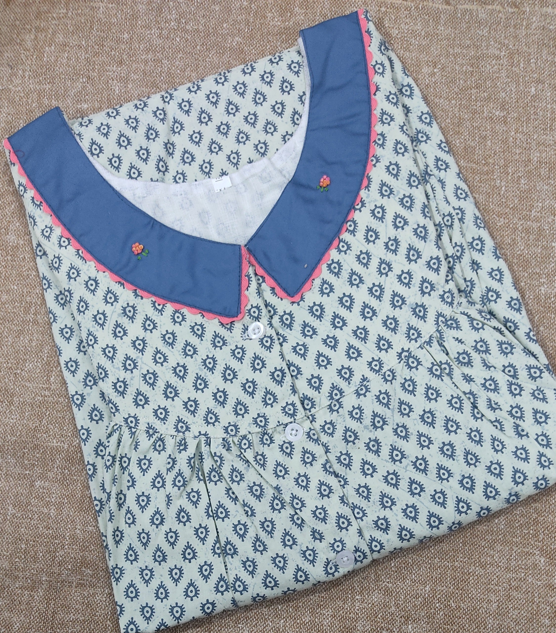 Cotton Pleated , With Pockets, Half Open Medium Printed Nighty
