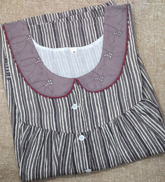 Soft Cotton Pleated , With Pockets, Half Open Medium Printed Nighty