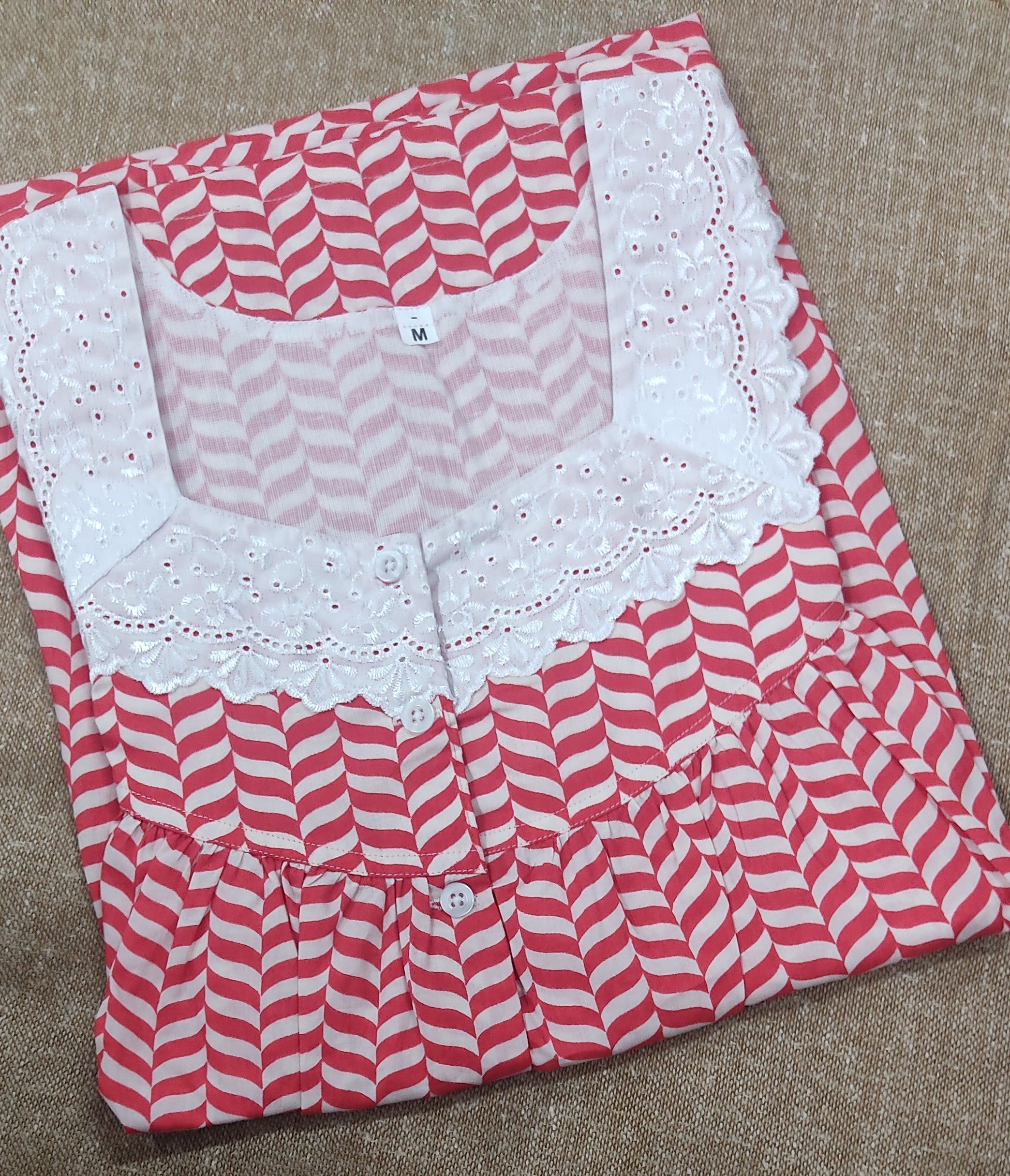 Cotton Pleated , With Pockets, Half Open Medium Printed Nighty