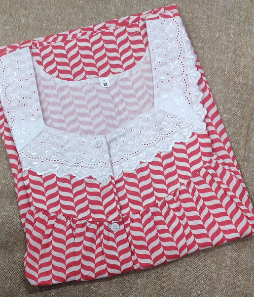 Cotton Pleated , With Pockets, Half Open Medium Printed Nighty