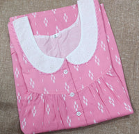 Soft Cotton Pleated , With Pockets, Half Open Medium Printed Nighty