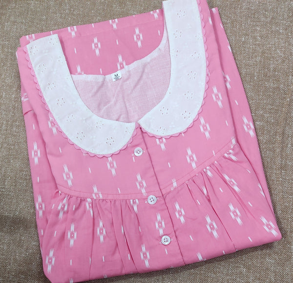 Soft Cotton Pleated , With Pockets, Half Open Medium Printed Nighty