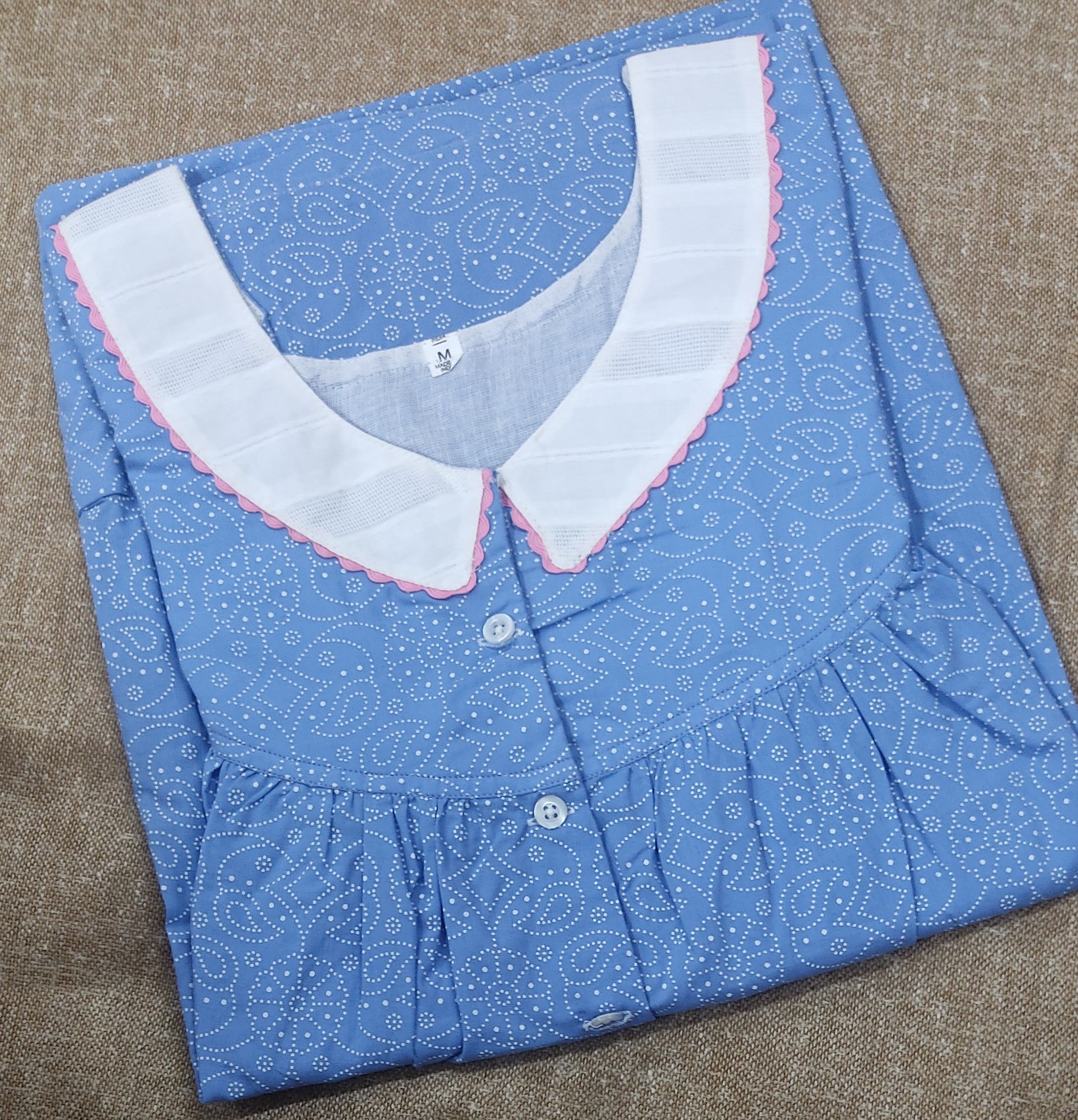 Cotton Pleated , With Pockets, Half Open Medium Printed Nighty