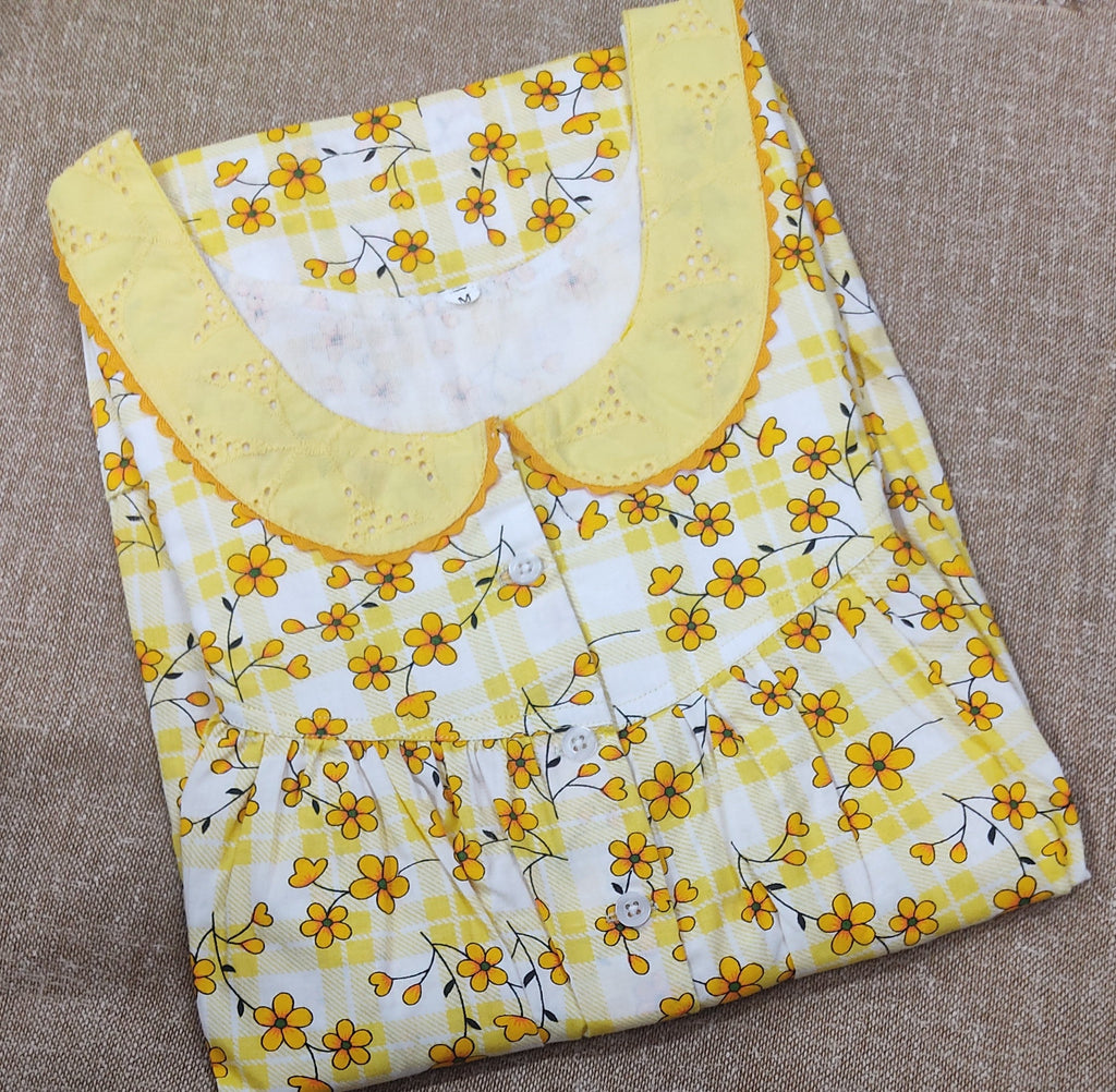 Cotton Pleated , With Pockets, Half Open Medium Printed Nighty
