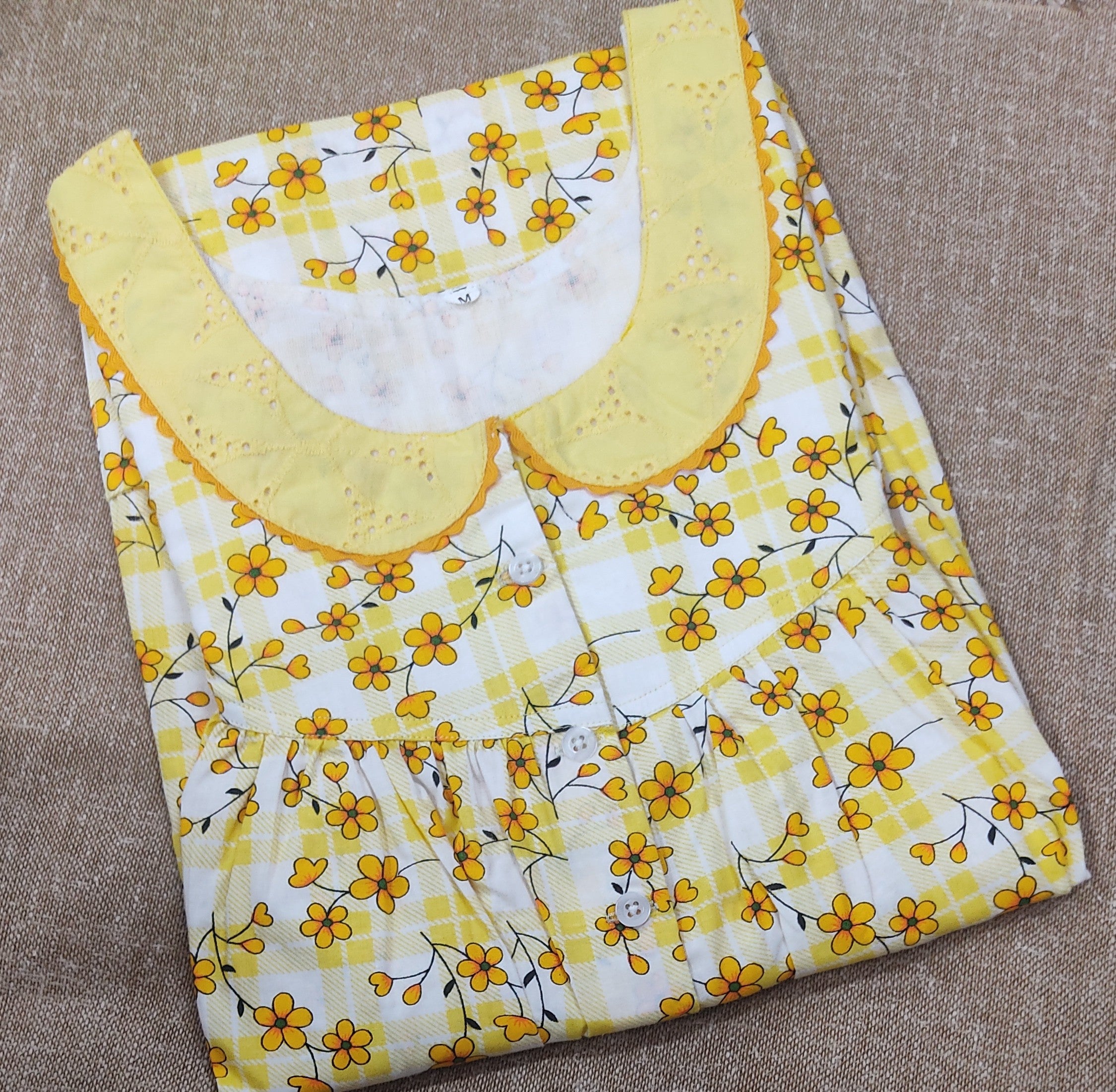 Cotton Pleated , With Pockets, Half Open Medium Printed Nighty