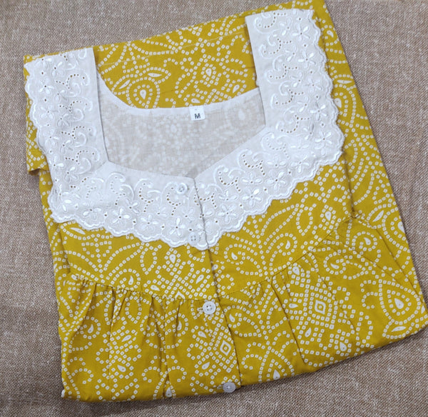 Soft Cotton Pleated , With Pockets, Half Open Medium Printed Nighty