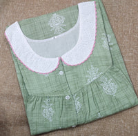 Soft Cotton Pleated , With Pockets, Half Open Medium Printed Nighty