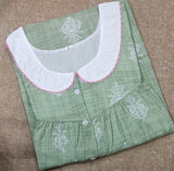 Soft Cotton Pleated , With Pockets, Half Open Medium Printed Nighty