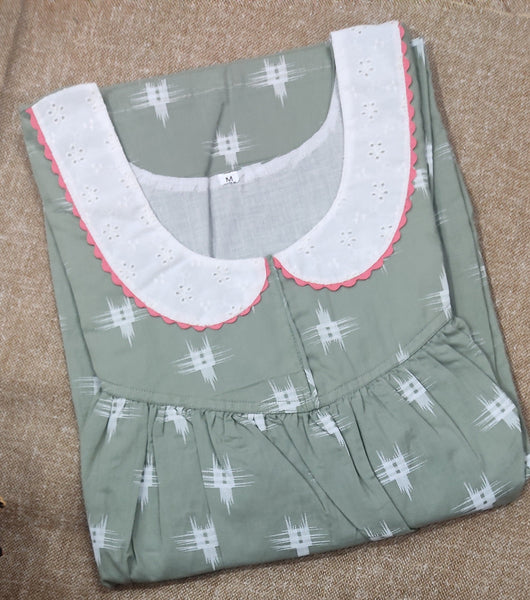 Soft Cotton Pleated , With Pockets, No Open Medium Printed Nighty