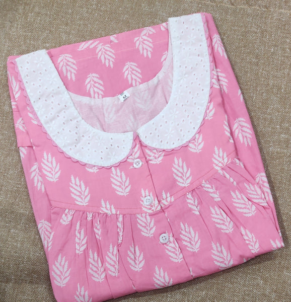 Soft Cotton Pleated , With Pockets, Half Open Medium Printed Nighty