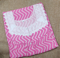 Soft Cotton Pleated , With Pockets, Half Open Medium Printed Nighty