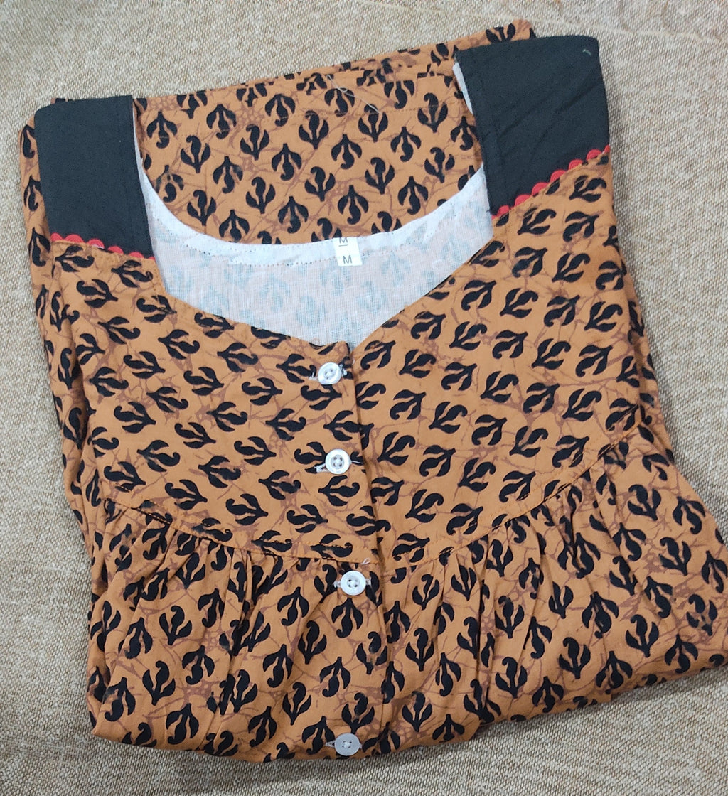 Cotton Pleated , With Pockets, Half Open Medium Printed Nighty