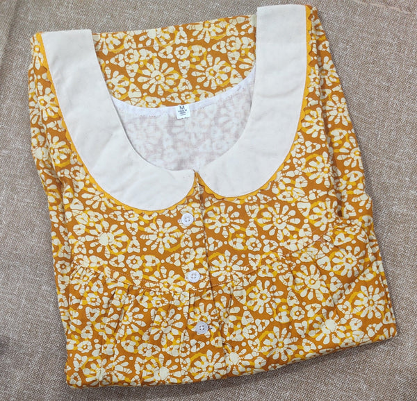 Cotton Pleated , With Pockets, Half Open Medium Printed Nighty