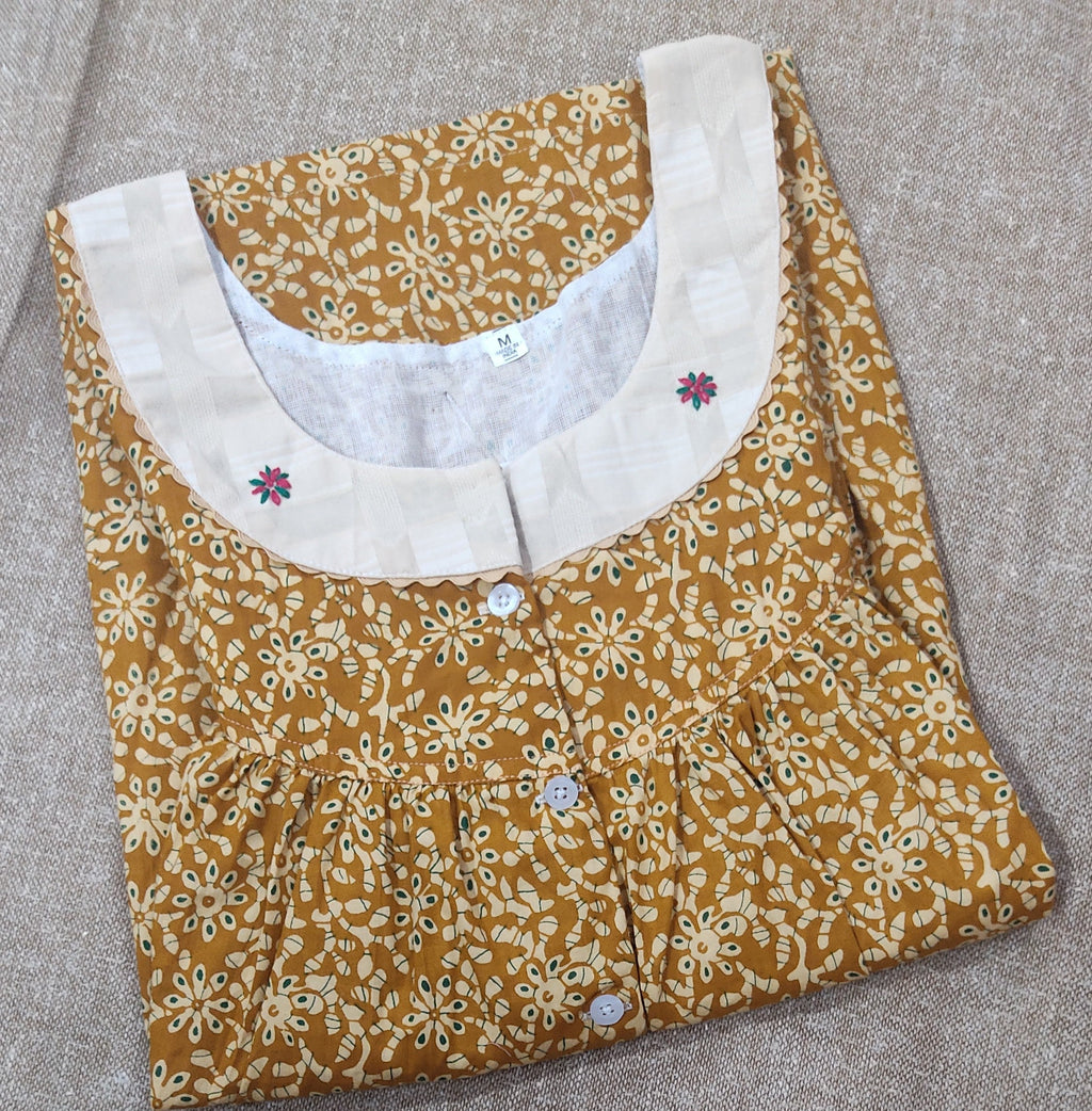 Cotton Pleated , With Pockets, Half Open Medium Printed Nighty