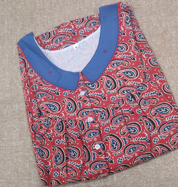 Soft Cotton Pleated , With Pockets, Half Open, Extra Long Medium Printed Nighty