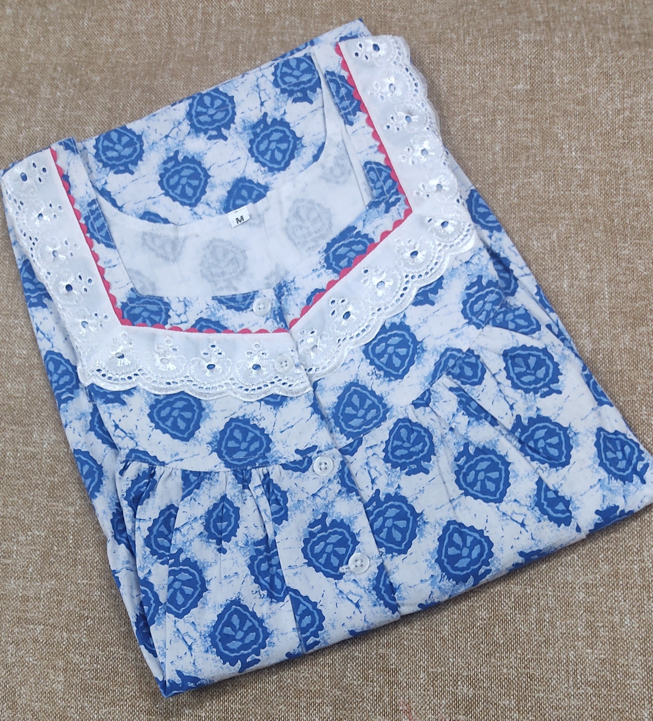 Cotton Pleated , With Pockets, Half Open Medium Printed Nighty