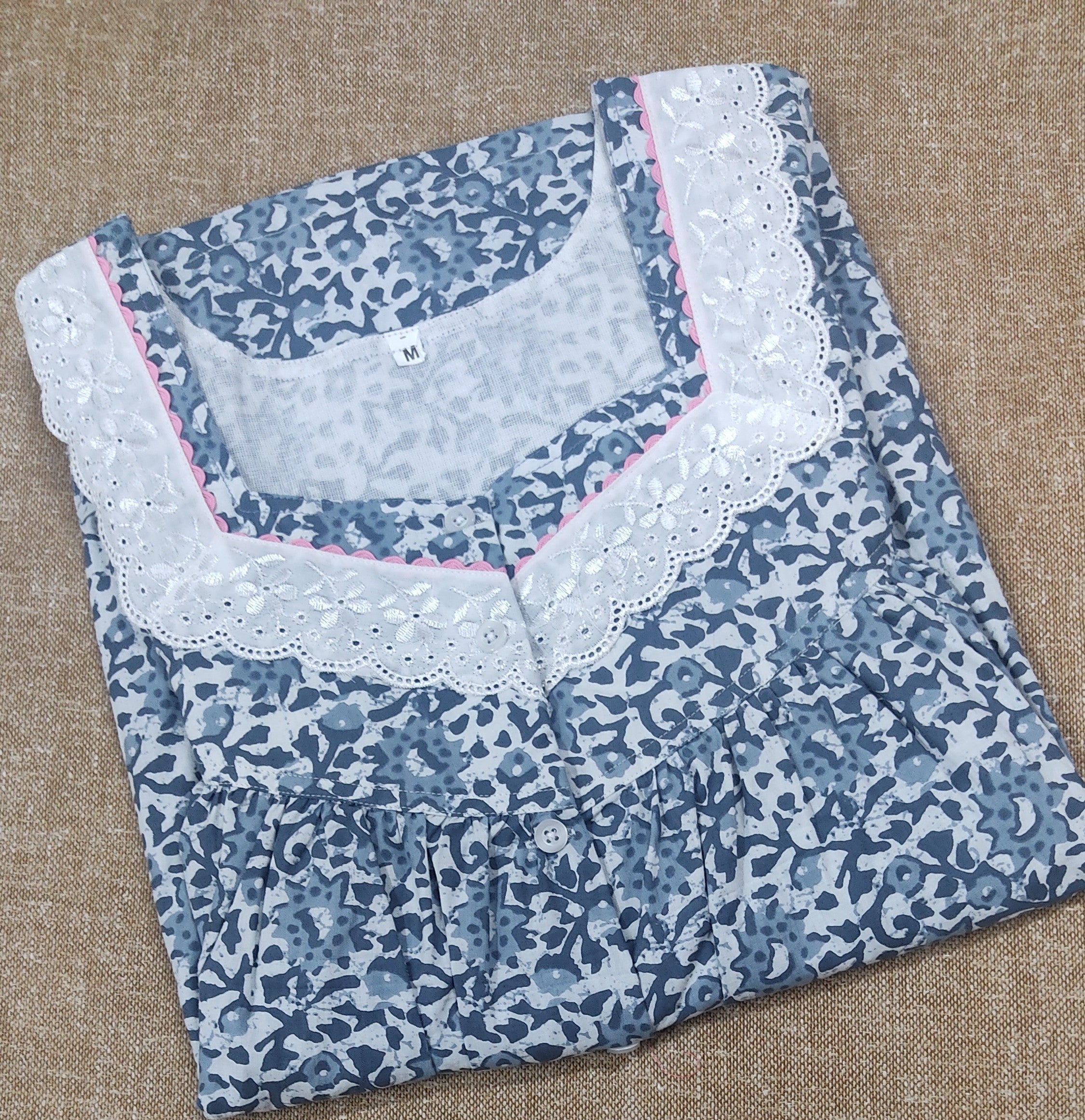 Cotton Pleated , With Pockets, Half Open, Extra Long Medium Printed Nighty