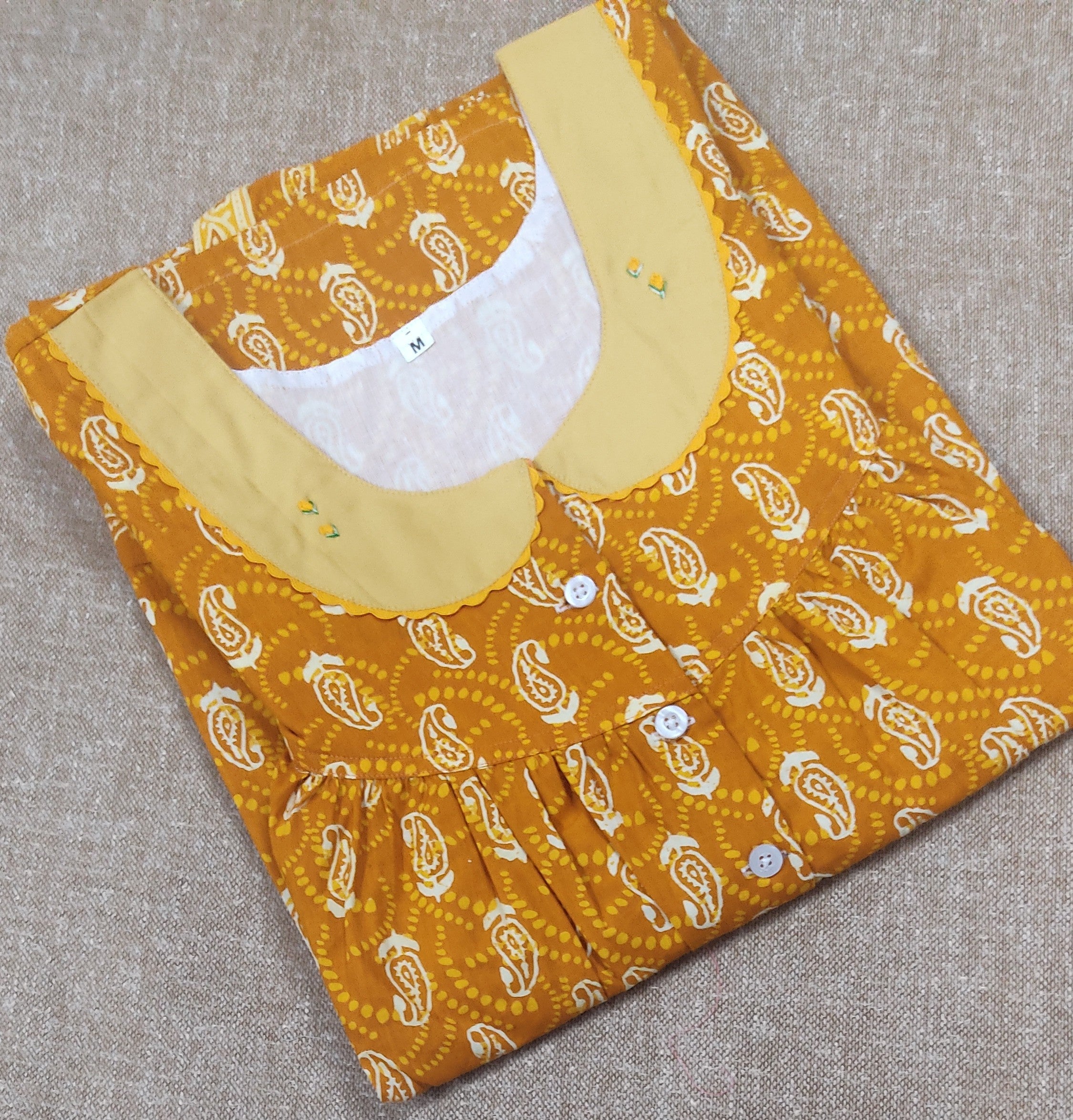 Cotton Pleated , With Pockets, Half Open, Extra Long Medium Printed Nighty